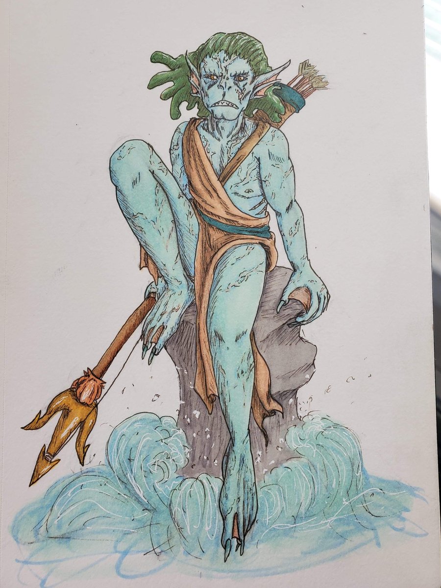 foleydanni's tweet photo. New dnd character for my friends game starting Saturday 😁

#traditionalart #DnDcharacter #DnD #dndtriton #triton #characterdesign #illustration #art #commissionsopen https://t.co/o0QIc0HO1P