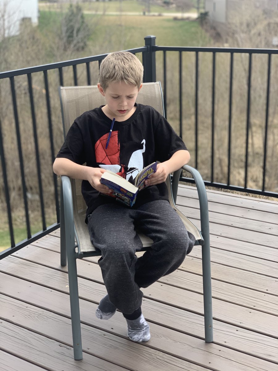 MsGefell's tweet photo. Getting outside to enjoy the sunshine today... while reading a book. Excellent idea, Louis! https://t.co/vkiGj6s4ib