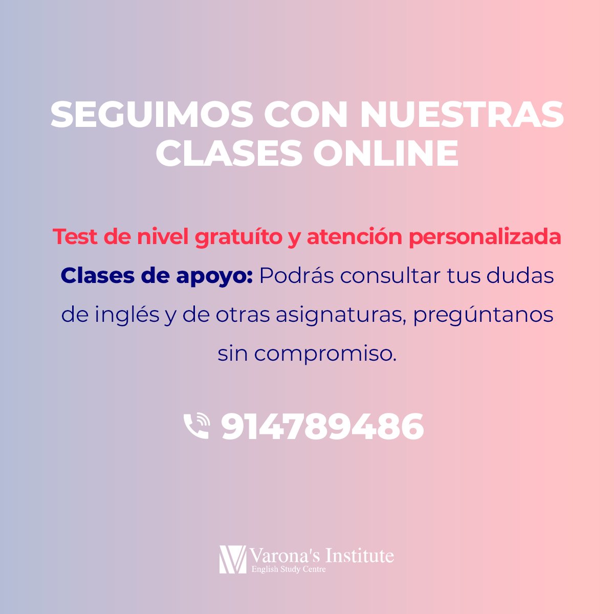 varonasinstitut's tweet photo. ¡NOSOTROS SEGUIMOS! 🔊

Os queremos recordar que seguimos activos. Gracias a las nuevas tecnologías podemos seguir enseñando de forma online. 

Podéis seguir aprendiendo inglés sin ningún problema 🇬🇧 

Gracias!! 😍

https://t.co/iQHWEux7lE

#clasesonline #ingles #inglesonline https://t.co/SzbKCfQupk