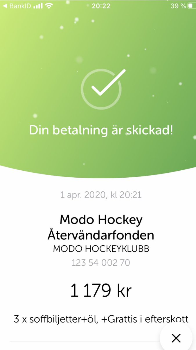 Även om kanske MoDo får någon slags ersättning för förlorad inkomst vill man ändå betala för de tre matcherna som bara en pandemi kunde hålla en borta från lyan! 4-2 i matcher mot IKO!
Vi ska tillbaka igen! Nån som hänger med på en ny swishstorm? #modose