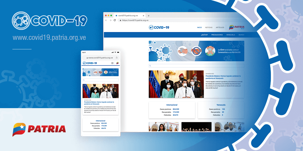 El @CarnetDLaPatria presenta sitio web covid19.patria.org.ve diseñado especialmente para reportar las medidas q toma el Gobierno Bolivariano y el Presidente @NicolasMaduro para cortar la cadena de transmisión del #coronavirus #COVIDー19.facebook.com/CarnetDLaPatri… #PazSaludYDiálogo