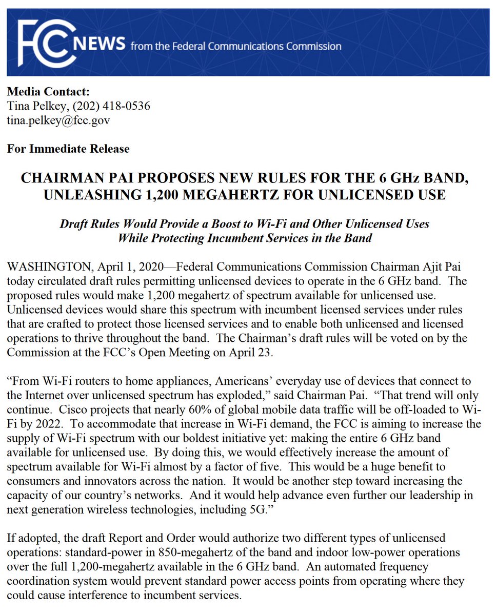 ctaiken's tweet photo. Thank you @AjitPaiFCC! Opening up 850 MHz of unlicensed spectrum usable for #WISPs will mean better and faster rural broadband. Our members will use this to make rural broadband better and bring more competition everywhere! https://t.co/JGYBGCg5jA