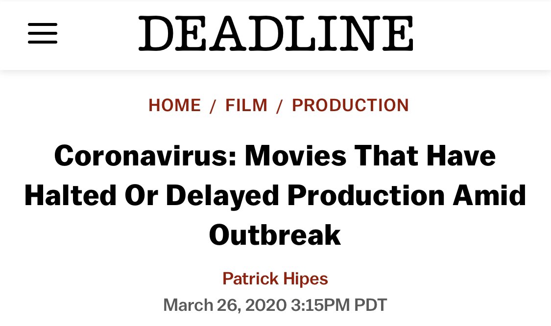 Movie theaters were hanging on, now finished off.

Movie production is also in remission.

So it all goes to laptops, streaming, and AI-powered video production. The virus is killing Hollywood and decentralizing movie making.