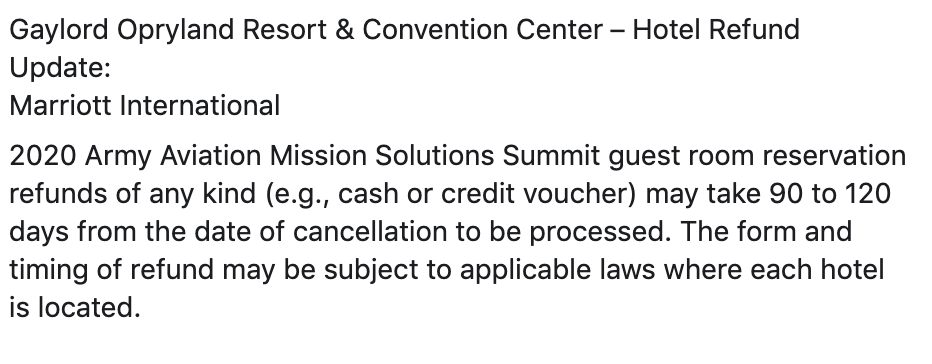 Army_Aviation's tweet photo. Update on refunds from #20Summit Housing #ArmyAviation https://t.co/RETVBMe2OM