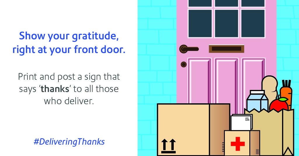 PitneyBowes's tweet photo. Giving thanks, not pranks.  Today we give thanks to those who deliver. Print and post a colorful sign on your front door. https://t.co/T2vKgL10GF @USPS @Target #DeliveringThanks https://t.co/E5a09tVnSR