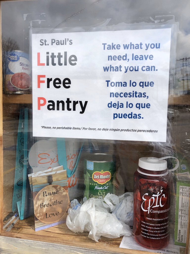 epic_compassion's tweet photo. One way to help our homeless brothers and sisters is to stock the Little Free Pantries. I put a Care Capsule, bags, stamped postcards, and pens in three popular pantries. Helpful resources are printed on each bottle and are filled with food. #epiccompassion @ExpFayetteville #nwa https://t.co/jDNg1ihigy