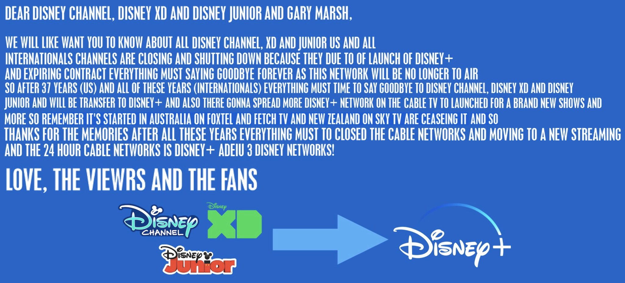 Mark Lu S Home And World On Twitter Here S A Letter About The Fans Want To Know About Why Does Disneychannel Disneyxd And Disneyjunior Is Closing And Shutting Down In The Us And