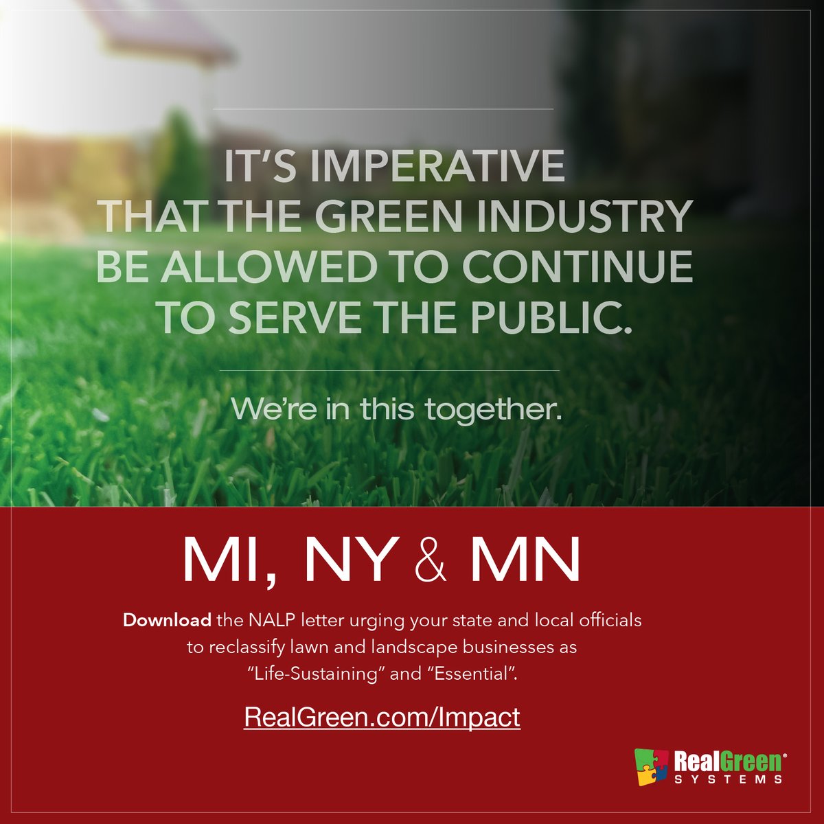 RealGreenSys's tweet photo. The green industry is vital in protecting our communities’ health and welfare. The @the_nalp explains in this letter why we’re essential. Consider sending to your local and state authorities. https://t.co/tBR9gVEU9s #lawncare #pestcontrol #landscapers https://t.co/f4JTlxu5wm