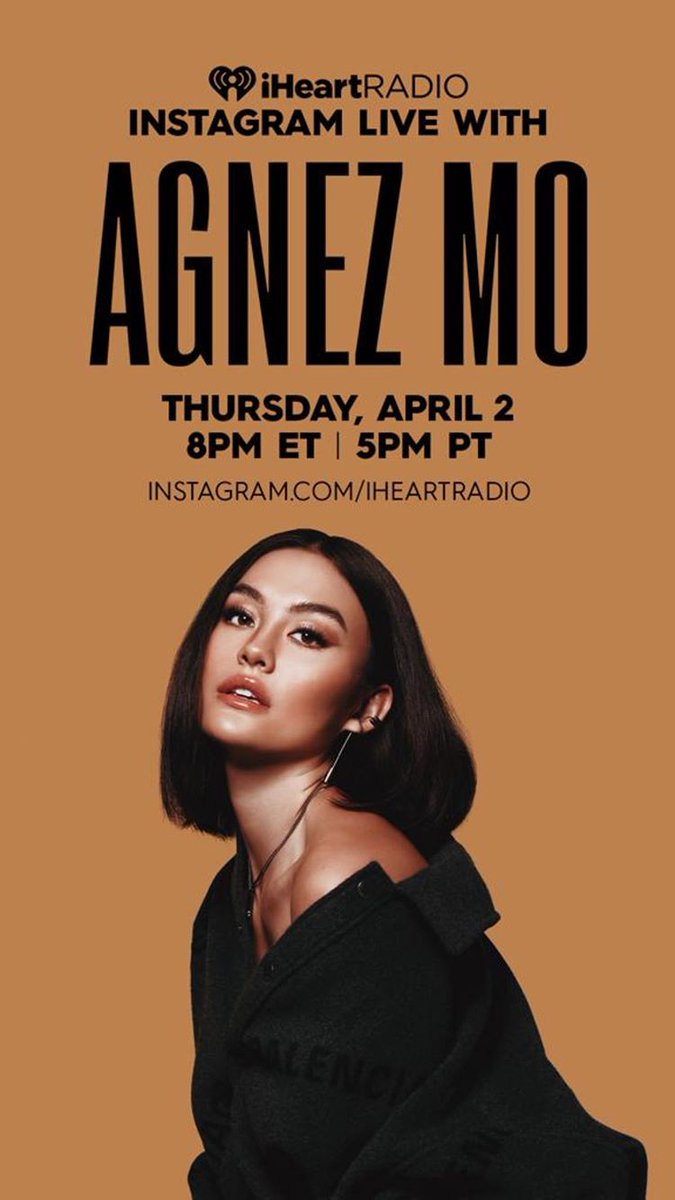 AMCB_ODLucky's tweet photo. . @agnezmo x @iheartradio IG LIVE performance on April 2nd, 5 pm PST; 8 pm EST. Performance with a Q&A with her fans. Get the word out!!! TUNE IN!
#AGNEZMO #iheartradio #UTAMusic https://t.co/w9quBJamdQ https://t.co/iosEVr3im8