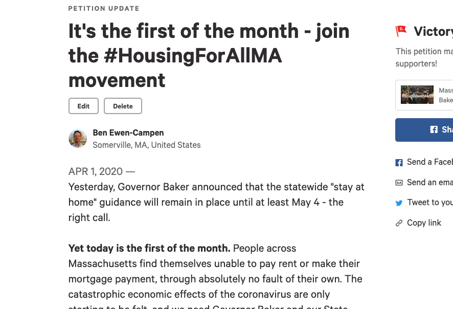BenForWard3's tweet photo. Its the first of the month, and I just sent an update to the 46,000 people who signed onto our successful #ShutDownMASS campaign, calling on them to join the movement for #HousingForAllMA and sign on here: https://t.co/yi8jFLIGK7
https://t.co/lqknSkmI7X @MikeConnollyMA https://t.co/gNXrizbRq9