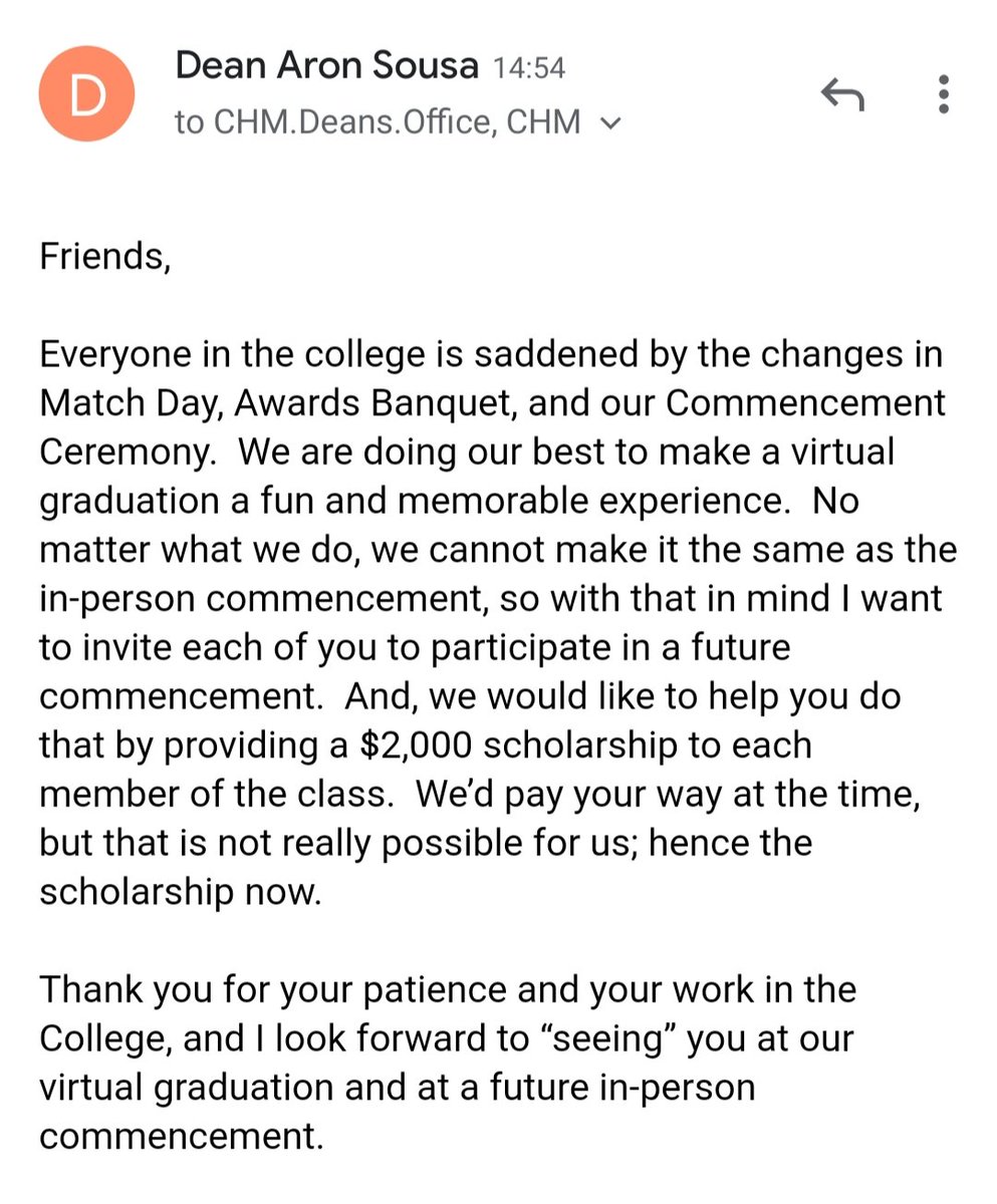 Albert Jiao, MD (@albertjiaomd) on Twitter photo shout out to <a href="/MSUMD/">MSU College of Human Medicine</a> for providing all graduating medical students with a $2000 scholarship after COVID cancelled our senior events. Have been very impressed with their leadership - med schools nationwide should follow suit! #medicalschool #Medstudent #MedStudentTwitter shout out to <a href="/MSUMD/">MSU College of Human Medicine</a> for providing all graduating medical students with a $2000 scholarship after COVID cancelled our senior events. Have been very impressed with their leadership - med schools nationwide should follow suit! #medicalschool #Medstudent #MedStudentTwitter