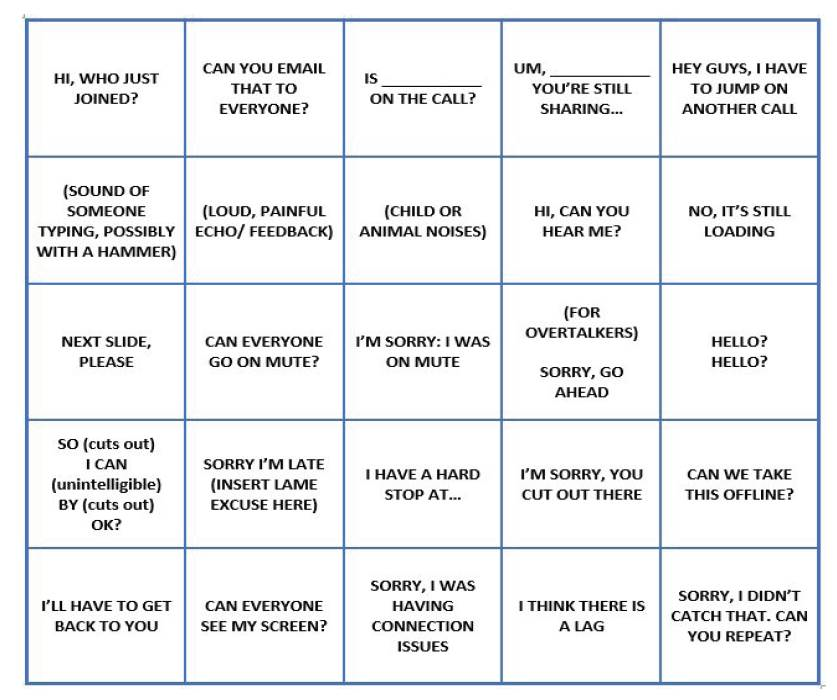 birkensarah's tweet photo. Conference call bingo https://t.co/ovyJIH9gJm