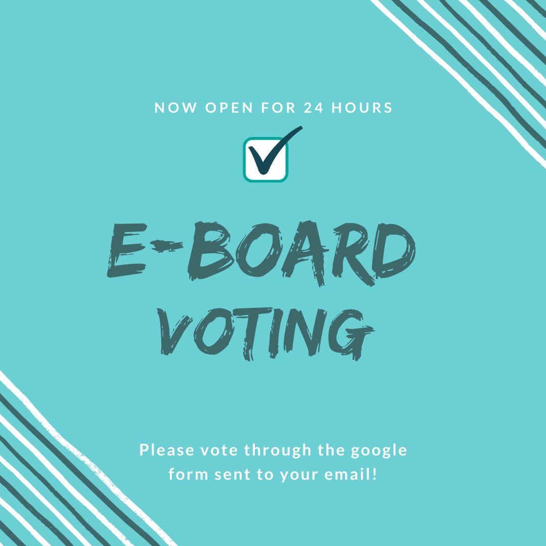 Hey everyone! E-board voting is now open for the next 24 hours!! Please refer to the emails we sent out and take the time to vote.