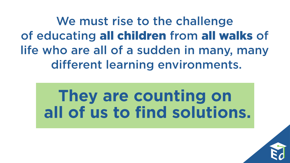 BetsyDeVosED's tweet photo. The transition to distance &amp; online learning needs to happen quickly, and it needs to include meaningful instruction and supports for children w/ disabilities. Learning should not stop or be denied because schools fear federal regulators. https://t.co/ESNWIQ0BUW