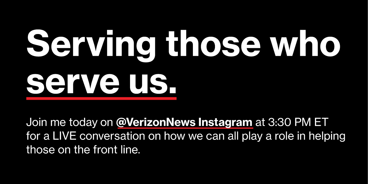 TamiAErwin's tweet photo. Please join me on @VerizonNews Instagram now for a conversation about how we're serving the front lines. https://t.co/xM50K2Jrik