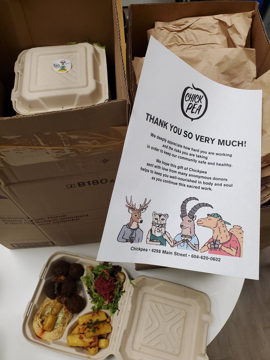 So thankful to <a href="/ILoveChickpea/">chickpea</a> for dropping off incredible meals for staff, nurses, and doctors at the Urgent Care clinic as we work on #COVID19BC THANK YOU!! <a href="/DailyHiveVan/">Daily Hive Vancouver</a>