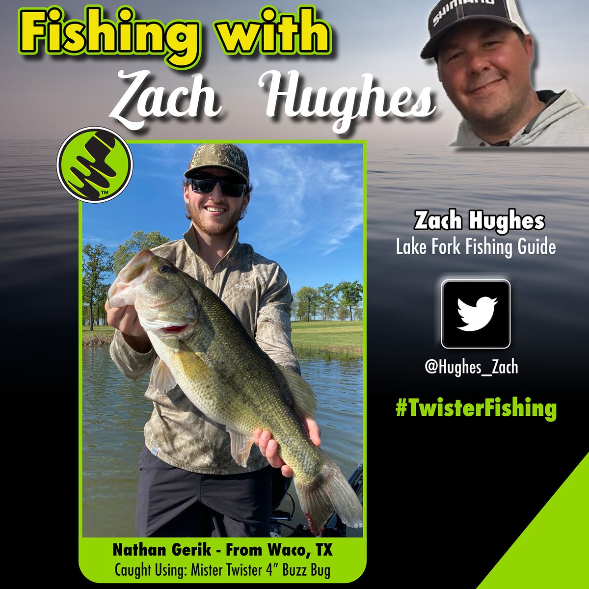 TwisterFishing's tweet photo. The Buzz Bug strikes again!

Nathan Gerik from Waco, TX caught this giant and lost one even bigger using the Mister Twister Buzz Bug. Another successful fishing trip with Lake Fork Guide, @Hughes_Zach! 

#TwisterFishing https://t.co/1lOEO2IZzb