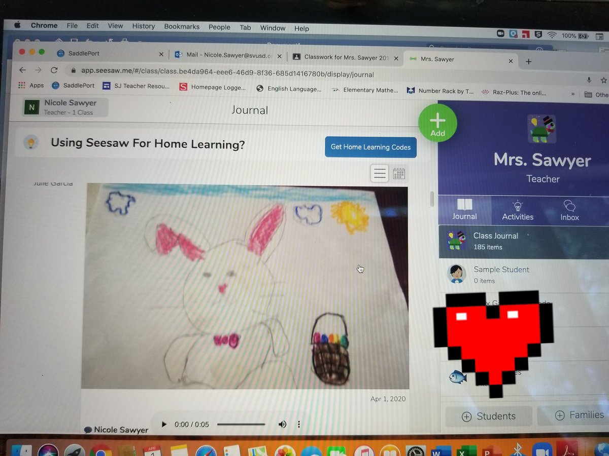 MrsNSawyer's tweet photo. Using an old camera, sprinkler parts, and some flashcards, I made a projector to teach my Kindergarteners a Directed Drawing of a bunny. Then students shared their finished bunnies using Seesaw. @DShun21C even stopped by to say hello! Making it work! @SJCheetahs https://t.co/vYgD0VD0hr