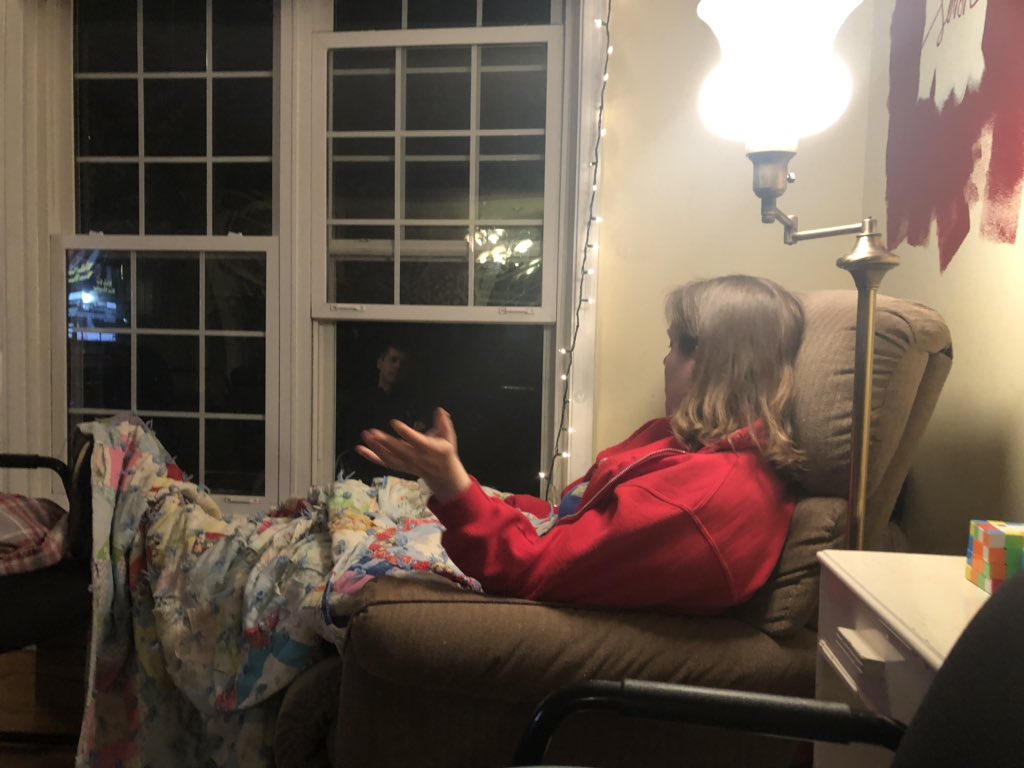 DonEverts's tweet photo. Our neighbor stopped by to chat: he sat outside, we stayed inside! Being neighborly during #Quarantine. https://t.co/EwcqbDKBTw