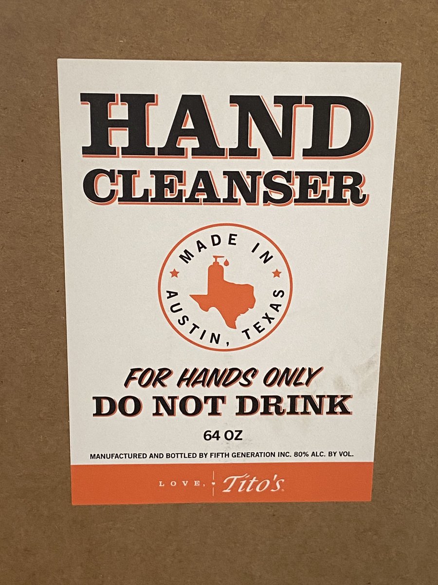 Thank you @TitosVodka for donating hand sanitizer to TCMS so that we can continue to help our physicians. #LoveTitos