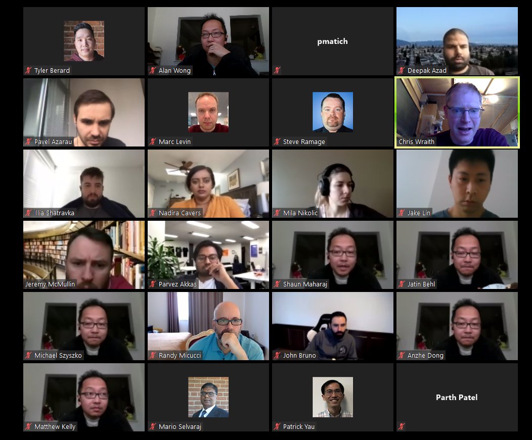 alankcwong's tweet photo. Show up to a meeting late, and walked right into this.  Working from home and #COVID19 can't stop us at @elasticpath from enjoying #AprilFools like we always do!  And yes, this meeting kept going like this the whole time. I'll get you back @Shauniechulo ! #teamelasticpath https://t.co/ED74nlaXTu