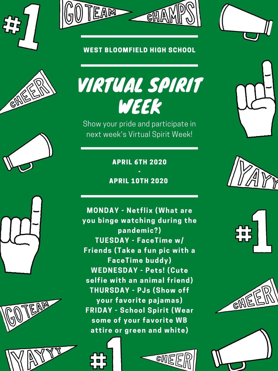 WBHS_2020's tweet photo. ‼️LAKER NATION‼️WB is officially announcing virtual spirit week!! Show off your school spirit by dressing up next week and tagging your class councils in the photos!!🐊🐊@WBHSLeadership https://t.co/dWdi8jC2zE