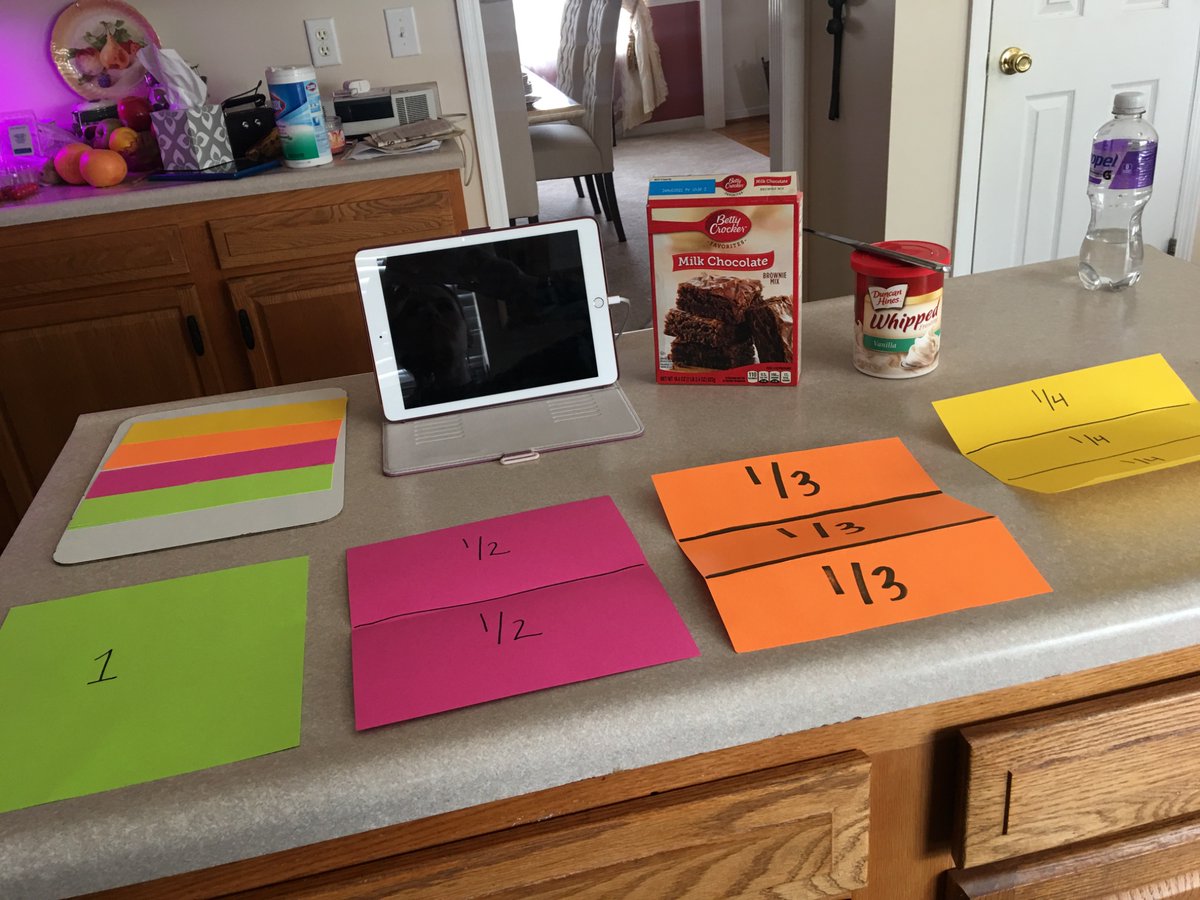 misspannek's tweet photo. I think the best (and tastiest) way to teach fractions and #LearnAtHome is by making brownies! #InThisTogetherOhio @OHEducationSupt @OHEducation https://t.co/1T9rKX6eqk