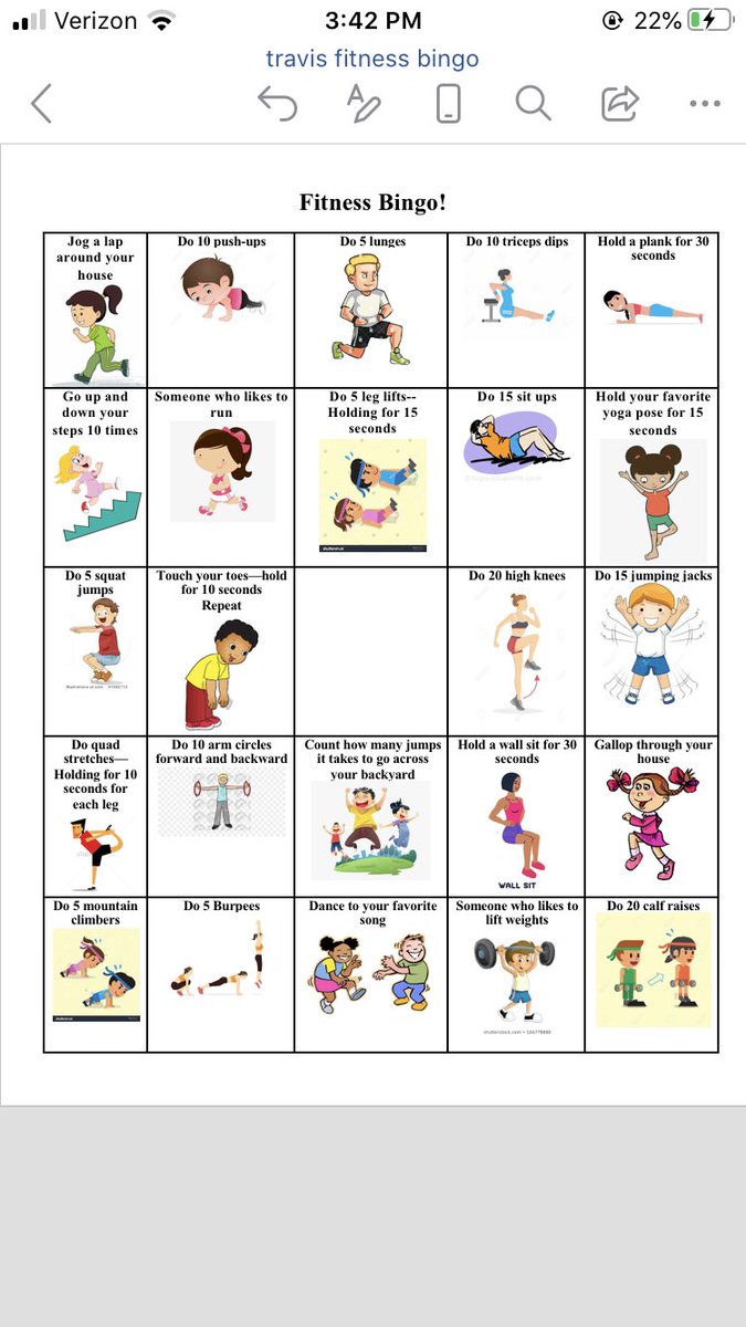 HruzTravisPE's tweet photo. Bingo!! Try to reply with what you all did using the last one!
#WorkoutWednesday #FitnessMotivation #PHED135 #HPEatHome #AdvocateForPE https://t.co/YJrXGhrC1d