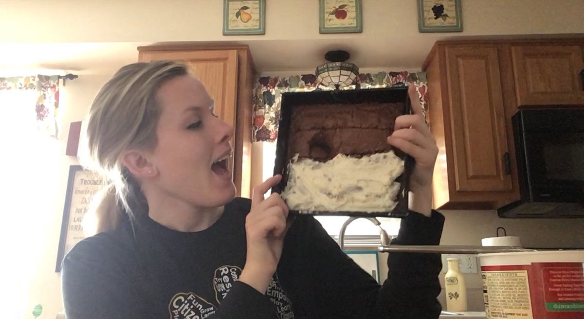 misspannek's tweet photo. I think the best (and tastiest) way to teach fractions and #LearnAtHome is by making brownies! #InThisTogetherOhio @OHEducationSupt @OHEducation https://t.co/1T9rKX6eqk