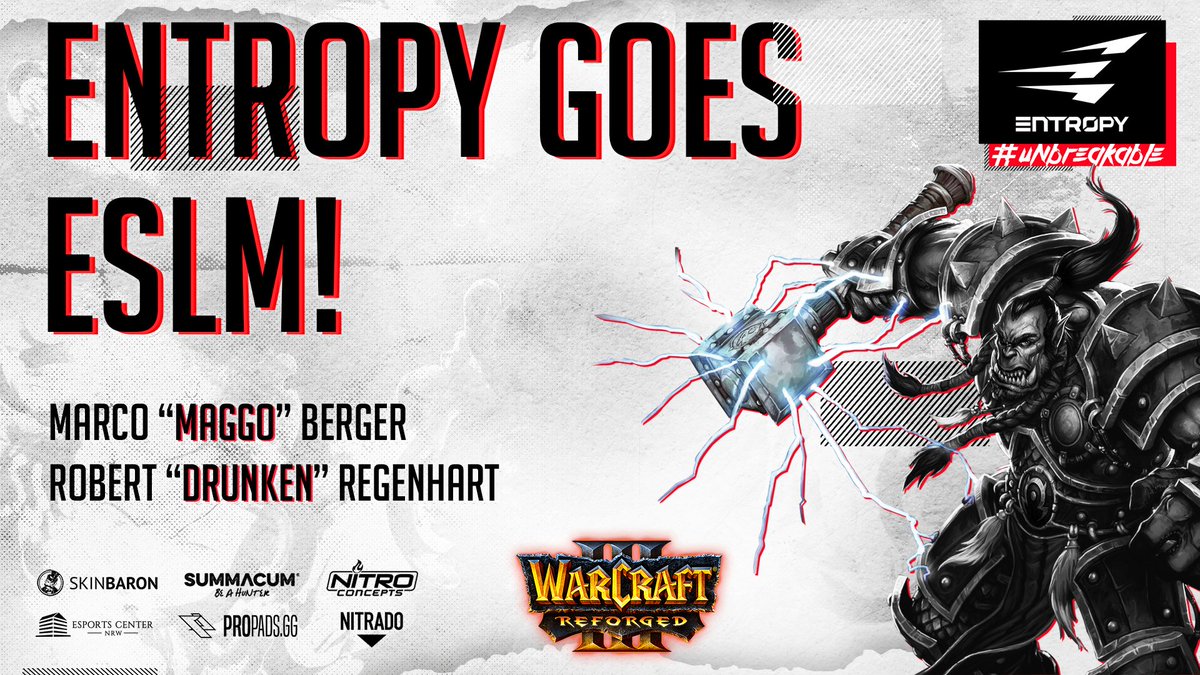 EntropyGaming's tweet image. Eine herausragende Leistung! @EntropyGamingDE wird in der ersten Saison der @ESLGermany Meisterschaft in #WarcraftIIIReforged durch #Maggo und #Drunken vertreten sein. Klasse Jungs! #unbreakable