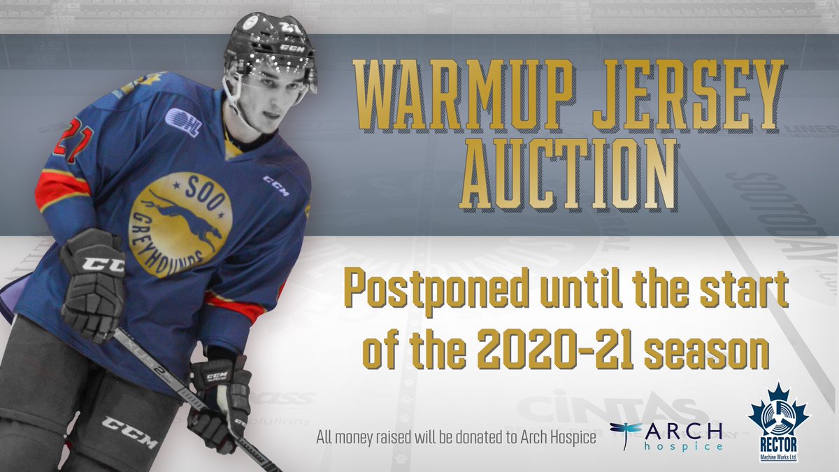 Attention Hounds Fans: This year’s <a href="/RectorMachine/">Rector Machine Works</a> warm up jersey auction in support of Arch Hospice has been postponed until the start of the 2020-21 season. Information on how to bid online and in-arena will be posted in September!