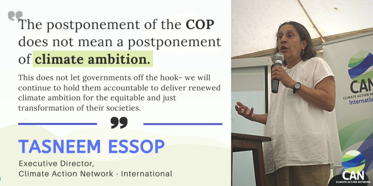 CANIntl's tweet photo. @CANInlt reaction to @UNFCCC #COP26 being postponed: This is not an excuse to postpone climate ambition! https://t.co/Bs9MXenKjg