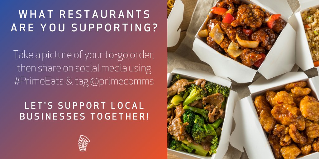 We know times are tough, so let's show our support for local restaurants! Where are you ordering to-go? Tweet using #PrimeEats to shout them out!