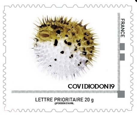 djclone92's tweet image. Le Covidiodon19 variétée gonflante très rare du poisson de la famille des Diodontidae vous souhaite à tous un bon 1er avril. Qu'il vous transmette le #virus de la #philatélie Prenez soin de vous et respectez le confinement #timbres #stamps #philately #COVID19