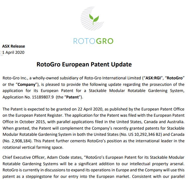 rotogro's tweet photo. Rotogro European Patent Update

https://t.co/95DNUDUNxC https://t.co/jLs4unTPiq