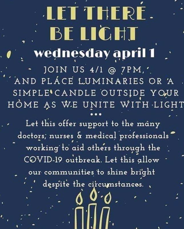 EventsAllaboutU's tweet photo. We could all use a little light in our world today. Tonight, at 7PM, let's show our healthcare professionals and everyone else on the front lines that keeps us going our appreciation! #wewillmeetagain #strongertogether #connectMPIOC https://t.co/sRJRisSRwW