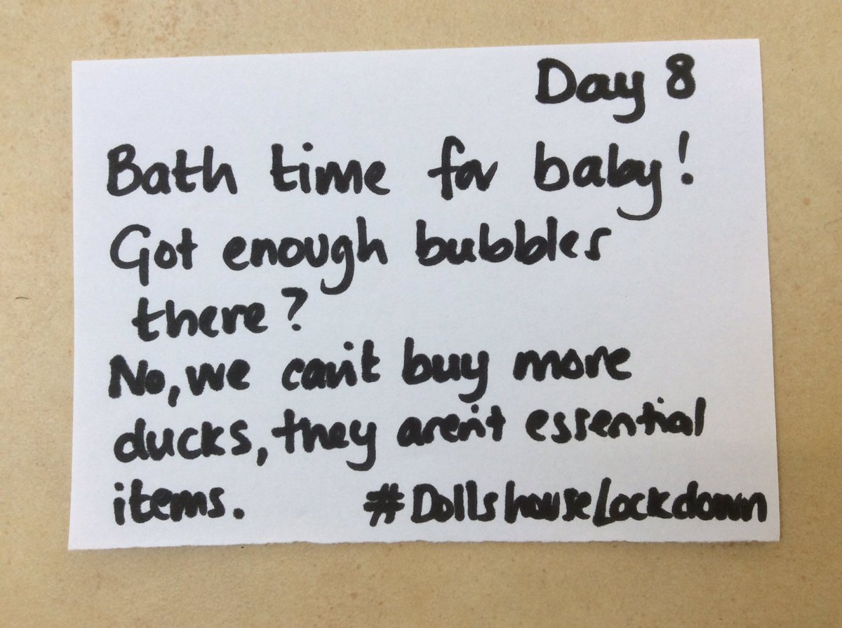 Day 8. Grandad is giving the baby a bath, with bubbles. Lots of bubbles. And wondering if bubble bath is an essential item.  #DollshouseLockdown  #nzlockdown