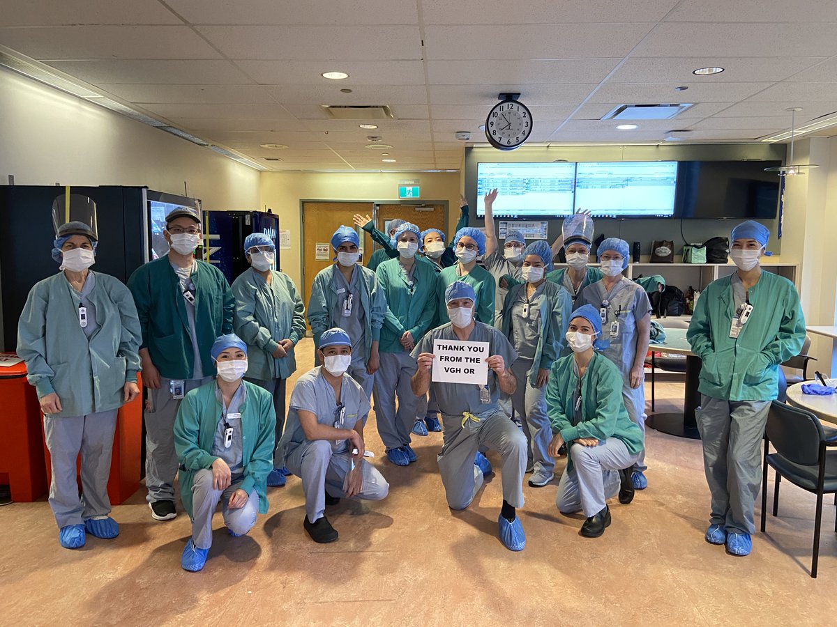 VCHhealthcare's tweet photo. The Operating Room (OR) team at Vancouver General Hospital has a message to share with you: "We stay at work for you. Stay at home for us."

Thank you for staying home and practicing physical distancing. Your support means so much to all of us at VCH. 💙 #PlanktheCurve  #VGHOR https://t.co/O0AolKgGzG