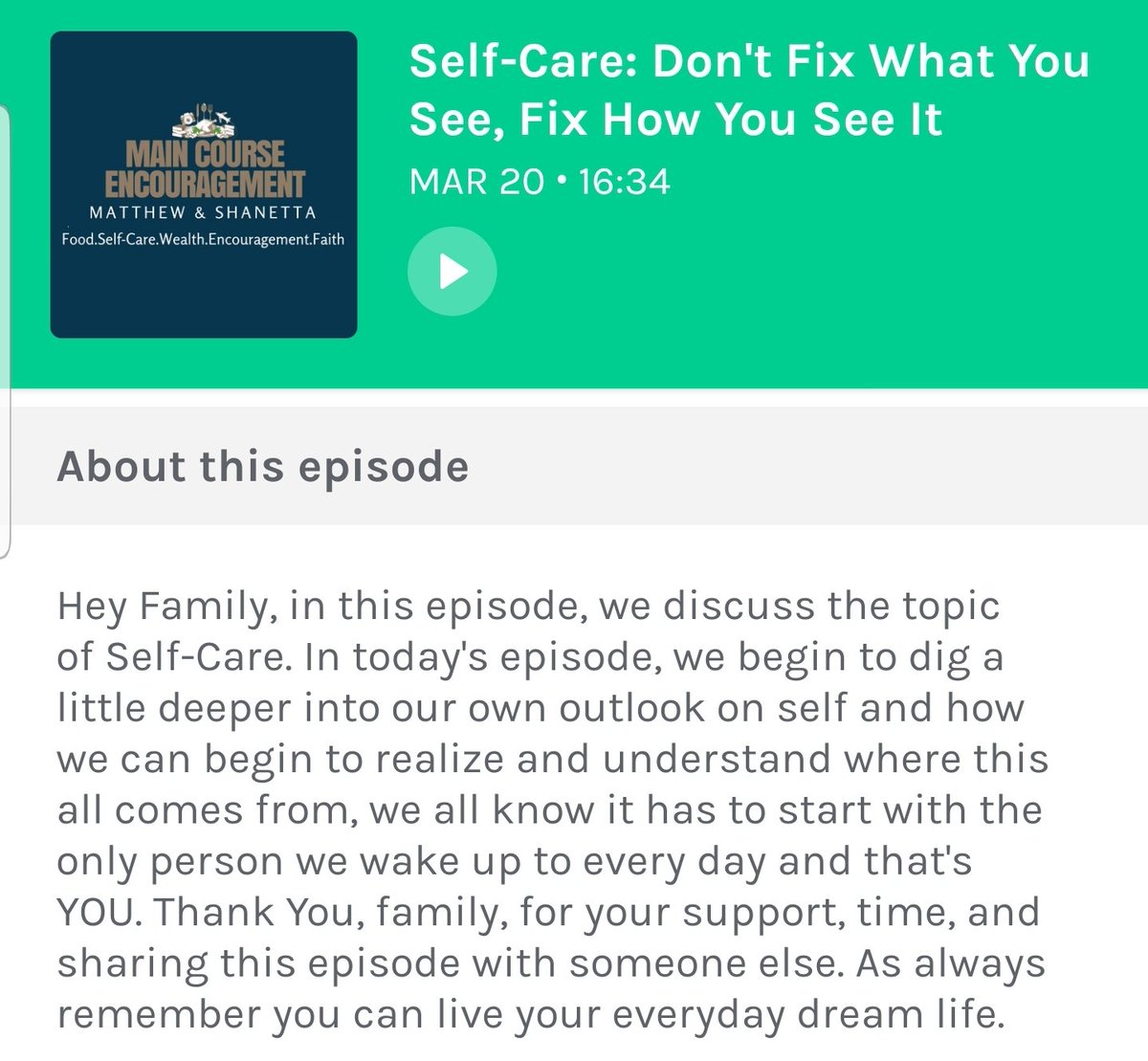 maincourseenco's tweet photo. Check it Out! &amp; Stay Encouraged Fam.
#MainCourseEncouragement #podcasts #Podbean #Anchor #Inspiration #Encouragement #selfcare #podcaster 
♡
https://t.co/eywE3PxbzO https://t.co/m3V1cLC8zN
