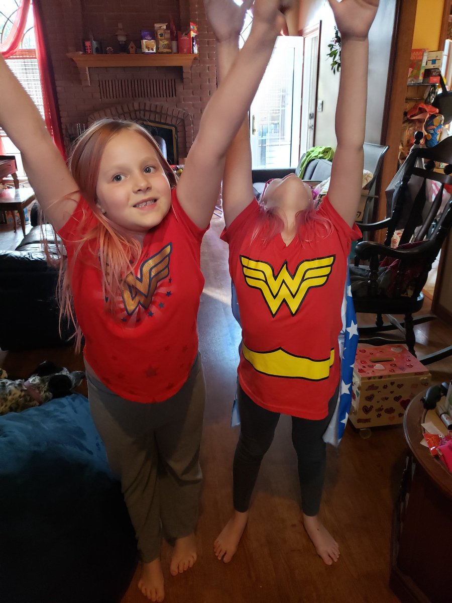 Lizb002's tweet photo. Supper hero day, we are all Wonder Woman!  Thank you to grandma Jane for doing school work today,  while I was at chemo.  #EFVirtualSpiritWeek https://t.co/rFniCFMCEp
