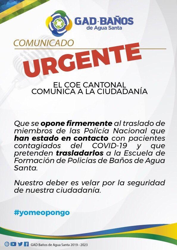 #ATENCIÓN | #FiscalíaEc abre investigación previa por incumplimiento de orden legítima de autoridad al alcalde de #Baños, Luis S., por desconocer una disposición del #COE Nacional durante el estado de excepción.