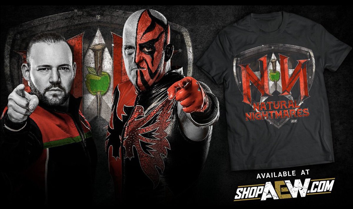 ShopAEW's tweet photo. Brand New Tag Team Natural Nightmare @realmmarshall1 and @dustinrhodes get the Win! Show your support buy their new shirt just released today https://t.co/kfR77z5EI1! #AEWDynamite https://t.co/nVROMIaVvZ