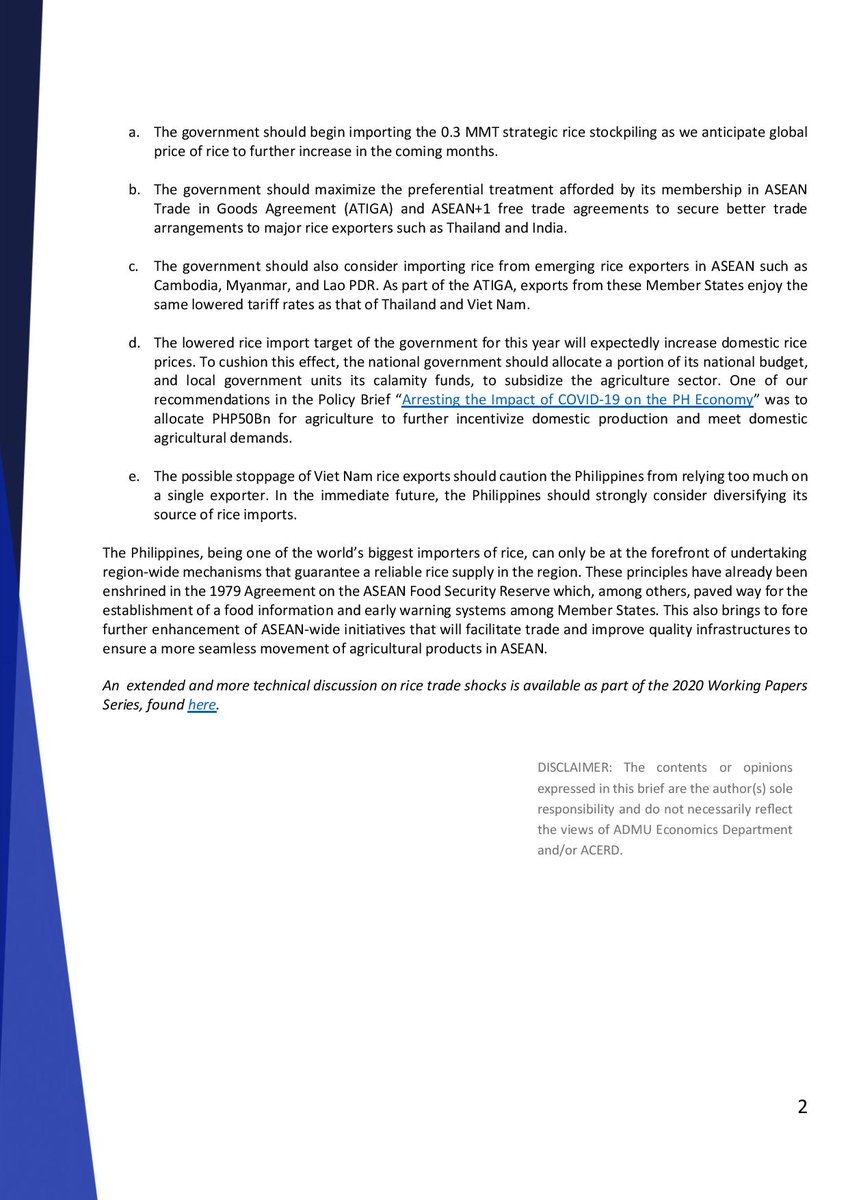 Policy Directions to Counter Rice Trade Shocks
Amidst SARS-CoV-2
By: Gerald Gracius Y. Pascua

You may download Policy Brief 2020-06 at  ateneo.edu/sites/default/…

You may visit and download for more Policy Briefs at ateneo.edu/ls/soss/econom…