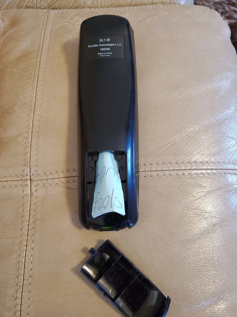 AlexOliver9's tweet photo. I was so mad about my TV not turning on this morning. This little stinker @kmanoliver pranked me. It was a challenge for him to not laugh as I bashed the remote on the couch. #AprilFools2020 https://t.co/kI20B17mM2