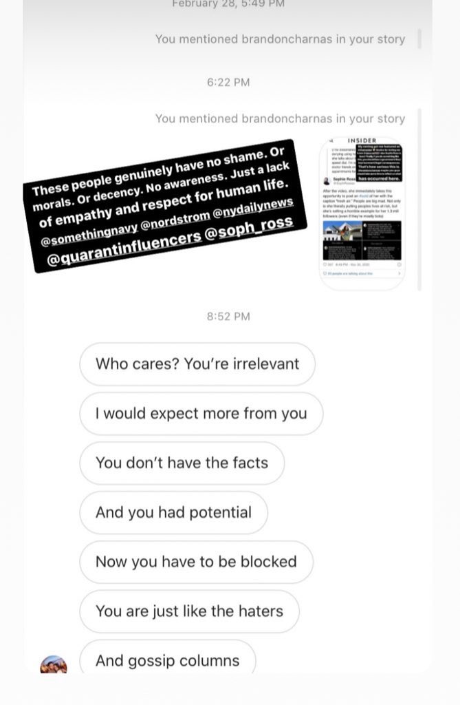 The behavior just keeps getting more and more deplorable. Once again, this is how Brandon Charnas is responding to former fans.Someone? Anyone? Take their phones (and platforms) away??  #somethinggaslighters  #somethingcancelled