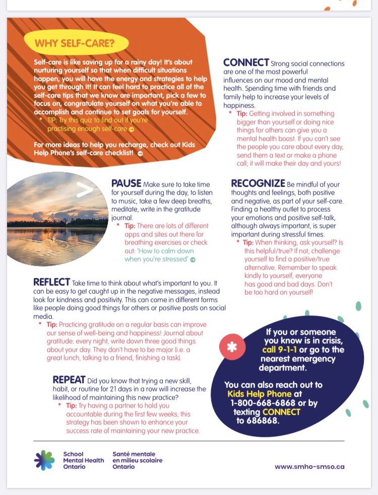 Self-care is essential to our physical health, our mental health and well-being ... when we take care of ourselves, we are in a better position to take care of others <a href="/SCDSB_Schools/">Simcoe County District School Board</a> <a href="/SCDSB_Wellness/">SCDSB Mental Heath & Well-being & Health/Wellness</a> <a href="/cathern2/">Cathern Lethbridge</a> <a href="/SMHO_SMSO/">School Mental Health Ontario</a>