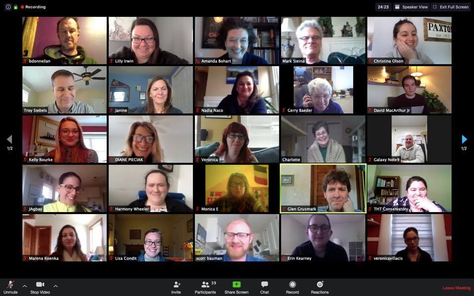 HanoverTheatre's tweet photo. Missing your visits to the theatre? Here's a screenshot from our all-staff Zoom meeting today. 👋 We're hard at work, hopeful that we'll see you at the theatre again soon! https://t.co/S8F1dbUeIO