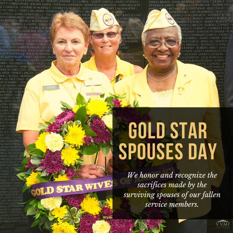 VVMF's tweet image. Today, April 5, we recognize the sacrifices made by military spouses and Gold Star families, and take the time to honor them for their strength and support to our country. #GoldStarSpousesDay