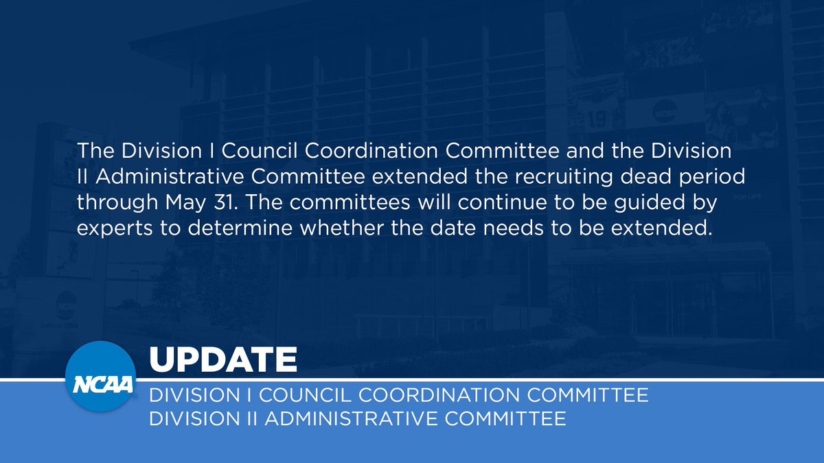 JewellHoops's tweet image. Recruiting update from the @NCAA

We will continue to stay connected via technology to prospects!

Please stay safe and adhere to the recommendations in your area.