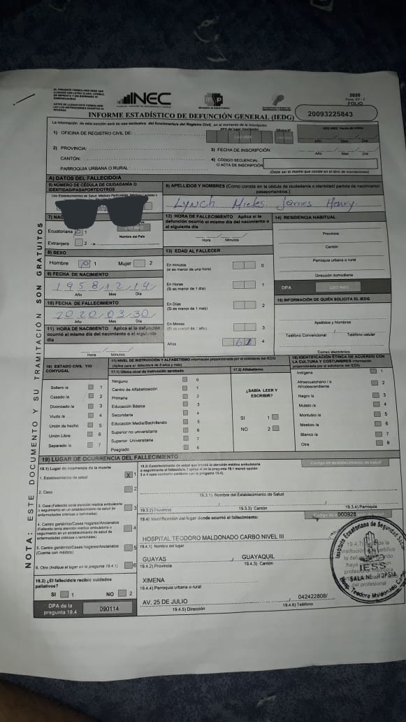 Kelme_boy's tweet photo. Aquí el documento del Teodoro Maldonado sobre la muerte de mi tío: "Neumonía viral no especificada". Cuántos más se nos están yendo con ese diagnóstico. Y ahora toca el vía Crucis de retirar el cuerpo y poder cremarlo. https://t.co/lCA63GPwK9